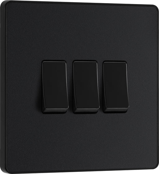 BG Evolve - PCDMB43B - Matt Black (Black) Triple Light Switch, 20A 16AX, 2 Way BG - Evolve - Screwless Matt Black BG - Sparks Warehouse
