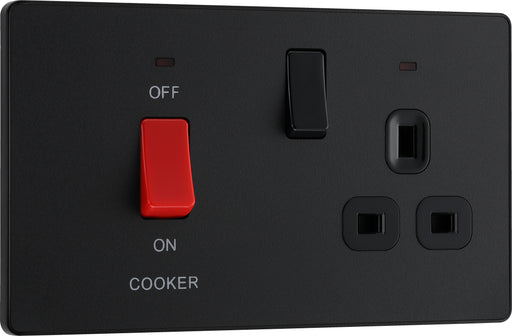BG Evolve - PCDMB70B - Matt Black (Black) Cooker Control Socket, Double Pole Switch With LED Power IndicatorS BG - Evolve - Screwless Matt Black BG - Sparks Warehouse