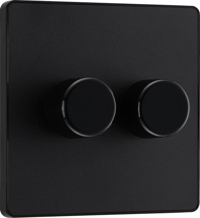 BG Evolve - PCDMB82B - Matt Black (Black) Trailing Edge LED 200W Double Dimmer Switch, 2-Way Push On/Off BG - Evolve - Screwless Matt Black BG - Sparks Warehouse