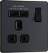 BG Evolve - PCDMG21U2B - Matt Grey (Black) Single Switched 13A Power Socket + 2 X USB (2.1A) BG - Evolve - Screwless Matt Grey BG - Sparks Warehouse