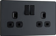 BG Evolve - PCDMG22B - Matt Grey (Black) Double Switched 13A Power Socket BG - Evolve - Screwless Matt Grey BG - Sparks Warehouse
