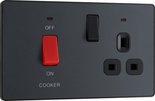 BG Evolve - PCDMG70B - Matt Grey (Black) Cooker Control Socket, Double Pole Switch With LED Power IndicatorS BG - Evolve - Screwless Matt Grey BG - Sparks Warehouse