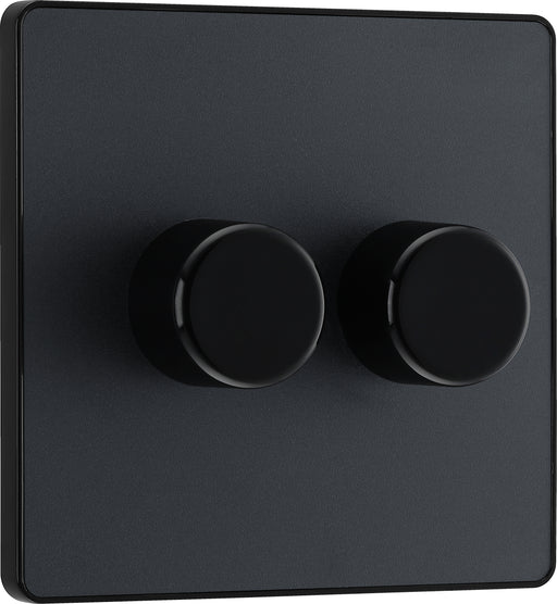 BG Evolve - PCDMG82B - Matt Grey (Black) Trailing Edge LED 200W Double Dimmer Switch, 2-Way Push On/Off BG - Evolve - Screwless Matt Grey BG - Sparks Warehouse