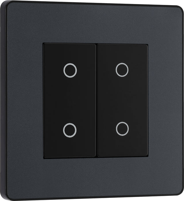 BG Evolve - PCDMGTDS2B - Matt Grey (Black) 200W Double Touch Dimmer Switch, 2-Way Secondary BG - Evolve - Screwless Matt Grey BG - Sparks Warehouse