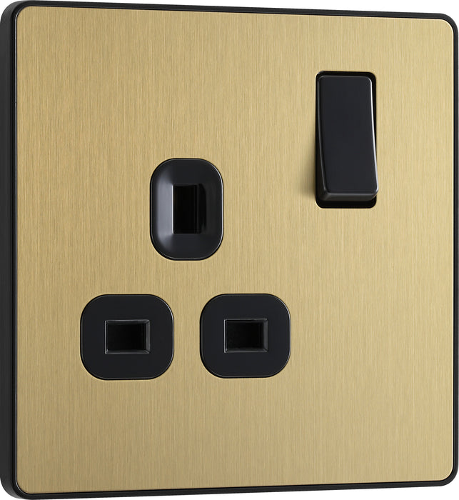 BG Evolve - PCDSB21B - Brushed Brass (Black) Single Switched 13A Power Socket BG - Evolve - Screwless Brushed Brass BG - Sparks Warehouse