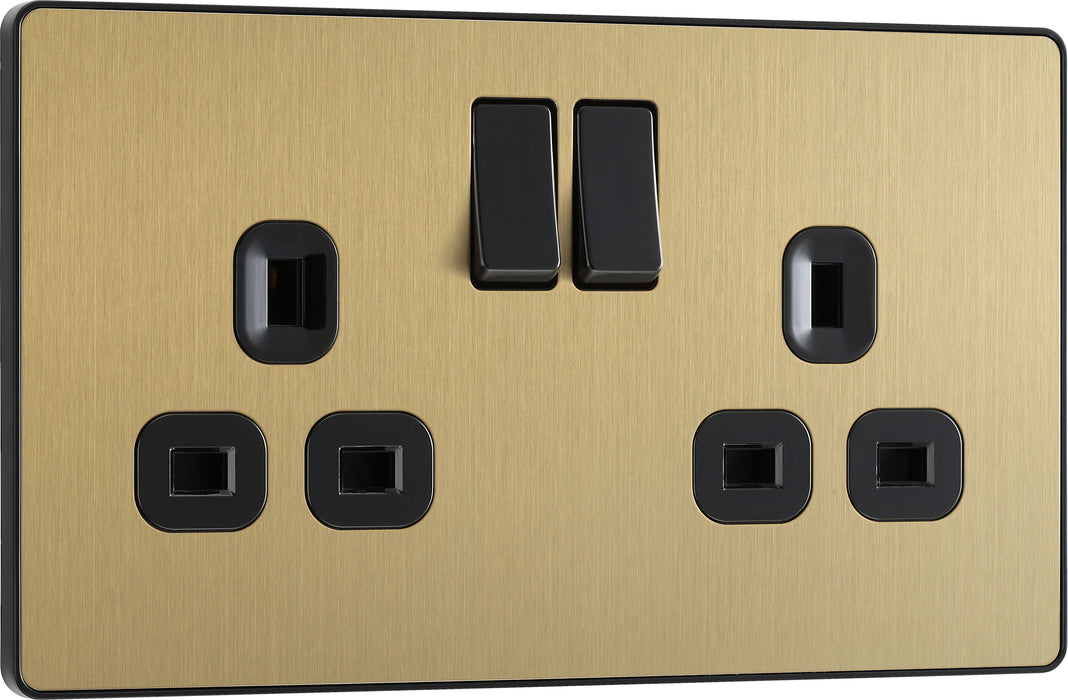BG Evolve - PCDSB22B - Brushed Brass (Black) Double Switched 13A Power Socket BG - Evolve - Screwless Brushed Brass BG - Sparks Warehouse