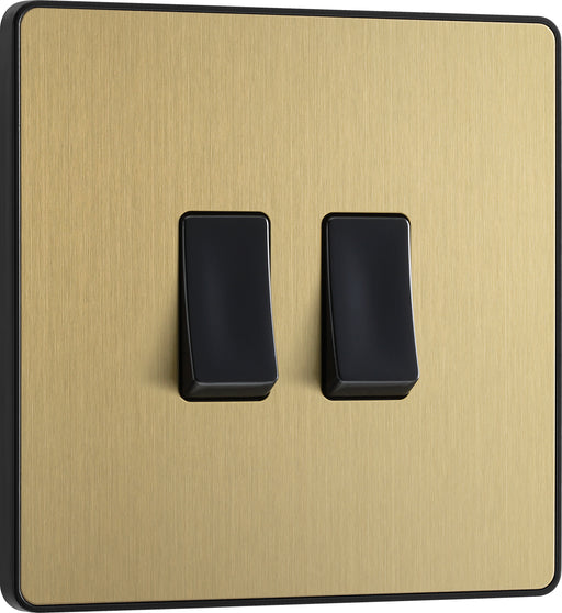 BG Evolve - PCDSB42B - Brushed Brass (Black) Double Light Switch, 20A 16AX, 2 Way BG - Evolve - Screwless Brushed Brass BG - Sparks Warehouse