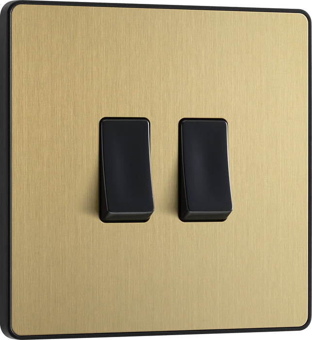 BG Evolve - PCDSB42B - Brushed Brass (Black) Double Light Switch, 20A 16AX, 2 Way BG - Evolve - Screwless Brushed Brass BG - Sparks Warehouse