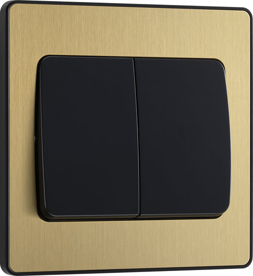 BG Evolve - PCDSB42WB - Brushed Brass (Black) Double Light Switch, 20A 16AX, 2 Way, Wide Rocker BG - Evolve - Screwless Brushed Brass BG - Sparks Warehouse