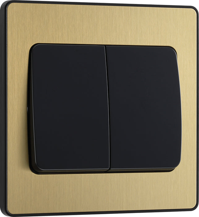 BG Evolve - PCDSB42WB - Brushed Brass (Black) Double Light Switch, 20A 16AX, 2 Way, Wide Rocker BG - Evolve - Screwless Brushed Brass BG - Sparks Warehouse