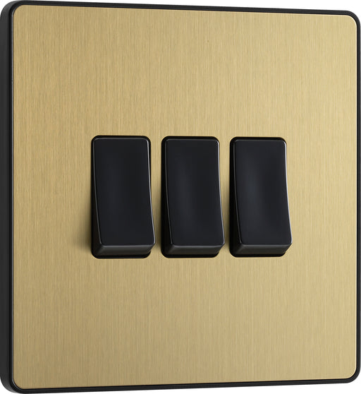 BG Evolve - PCDSB43B - Brushed Brass (Black) Triple Light Switch, 20A 16AX, 2 Way BG - Evolve - Screwless Brushed Brass BG - Sparks Warehouse