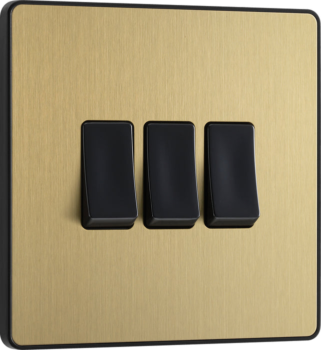 BG Evolve - PCDSB43B - Brushed Brass (Black) Triple Light Switch, 20A 16AX, 2 Way BG - Evolve - Screwless Brushed Brass BG - Sparks Warehouse