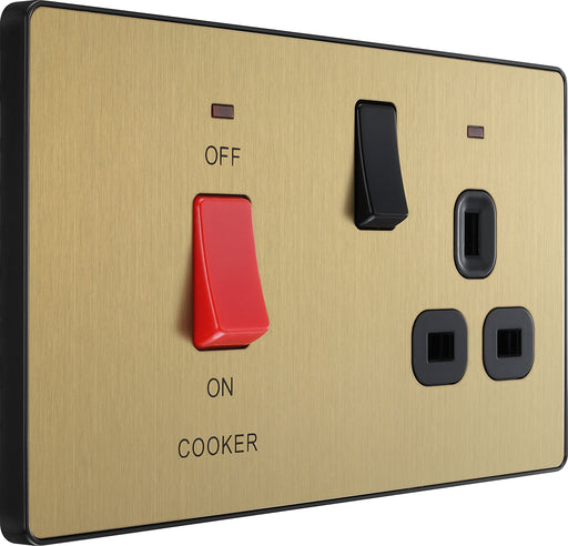 BG Evolve - PCDSB70B - Brushed Brass (Black) Cooker Control Socket, Double Pole Switch With LED Power IndicatorS BG - Evolve - Screwless Brushed Brass BG - Sparks Warehouse