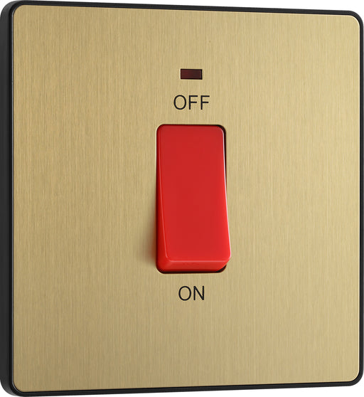 BG Evolve - PCDSB74B - Brushed Brass (Black) 45A Square Switch, Double Pole With LED Power Indicator BG - Evolve - Screwless Brushed Brass BG - Sparks Warehouse