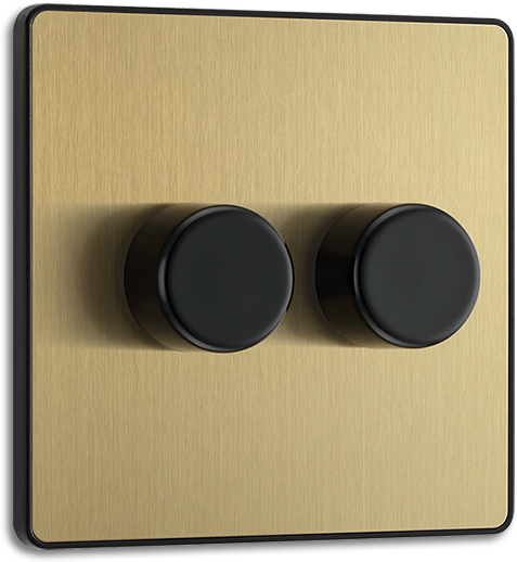 BG Evolve - PCDSB82B - Brushed Brass (Black) Trailing Edge LED 200W Double Dimmer Switch, 2-Way Push On/Off BG - Evolve - Screwless Brushed Brass BG - Sparks Warehouse