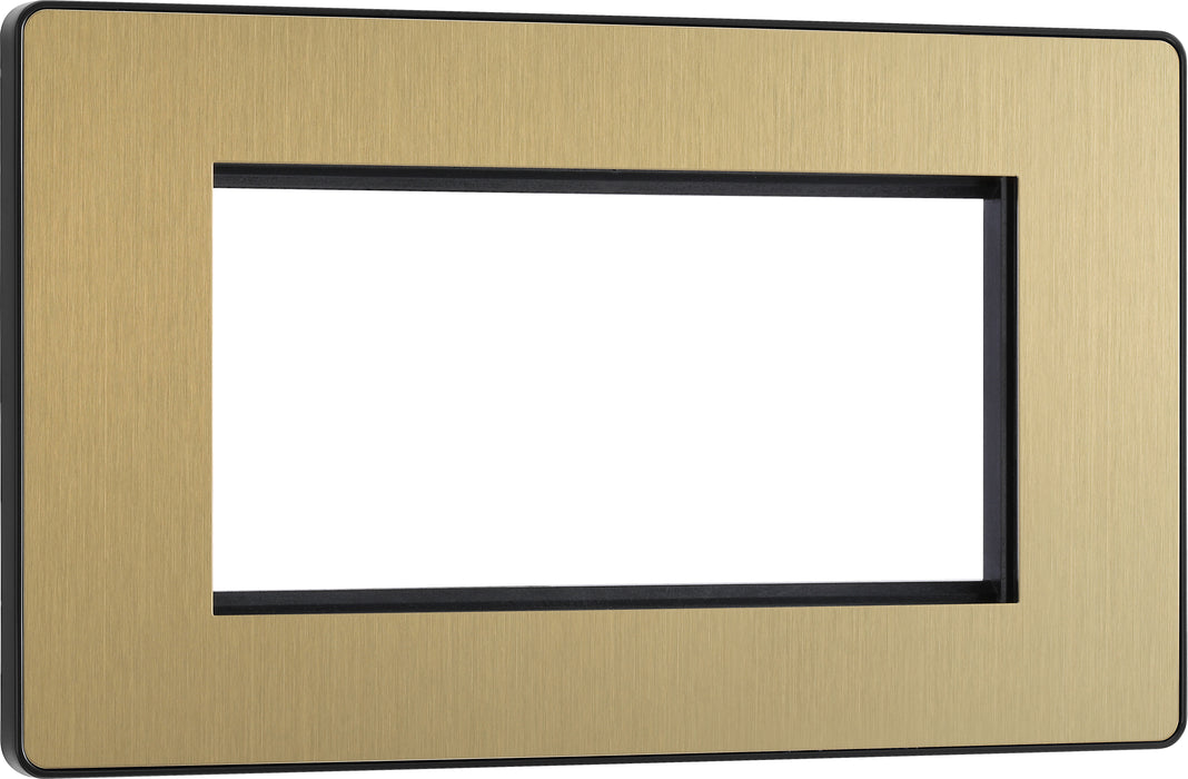 BG Evolve - PCDSBEMR4B - Brushed Brass (Black) Quadruple Rectangular Front Plate (100 X 50) BG - Evolve - Screwless Brushed Brass BG - Sparks Warehouse