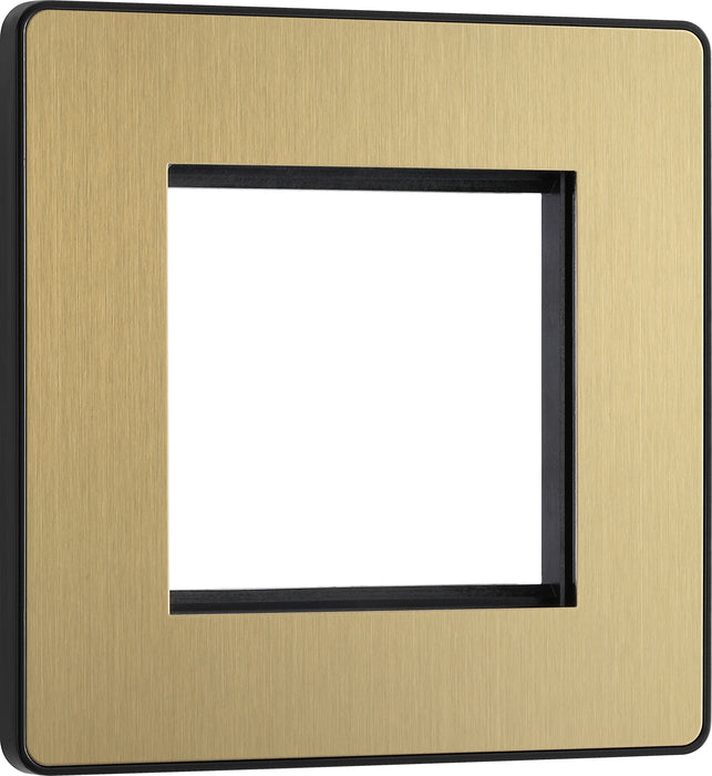 BG Evolve - PCDSBEMS2B - Brushed Brass (Black) Twin Euro Module Apeture Single Front Plate (50 X 50) BG - Evolve - Screwless Brushed Brass BG - Sparks Warehouse