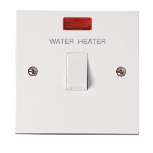 Scolmore PRW042 - 1 Gang 20A DP Water Heater Switch With Neon Polar Accessories Scolmore - Sparks Warehouse