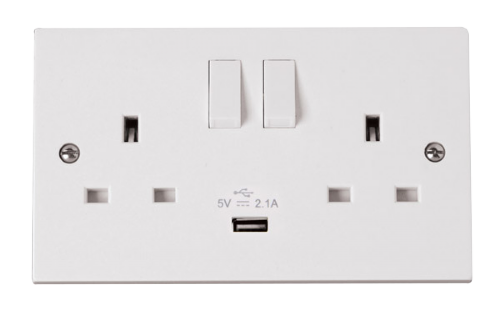 Scolmore PRW770 - 13A 2G Switched Socket With 2.1A USB Outlet (Twin Earth) Polar Accessories Scolmore - Sparks Warehouse
