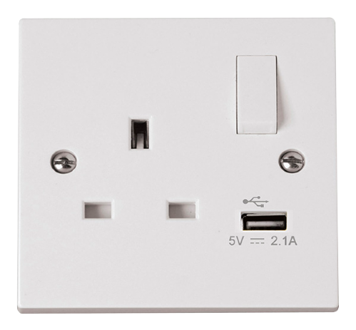 Scolmore PRW771 - 13A 1G Switched Socket With 2.1A USB Outlet Polar Accessories Scolmore - Sparks Warehouse