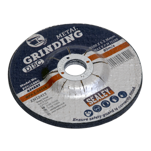 Sealey - PTC/100G Grinding Disc Ø100 x 6mm 16mm Bore Consumables Sealey - Sparks Warehouse