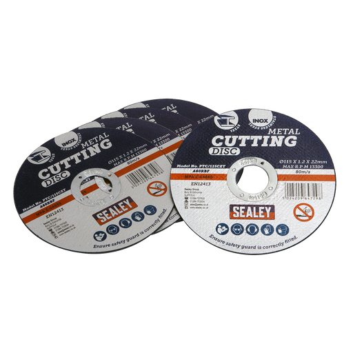 Sealey - PTC/115CET5 Cutting Disc Ø115 x 1.2mm 22mm Bore Pack of 5 Consumables Sealey - Sparks Warehouse