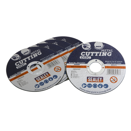 Sealey - PTC/115CT5 Cutting Disc Ø115 x 1.6mm 22mm Bore Pack of 5 Consumables Sealey - Sparks Warehouse