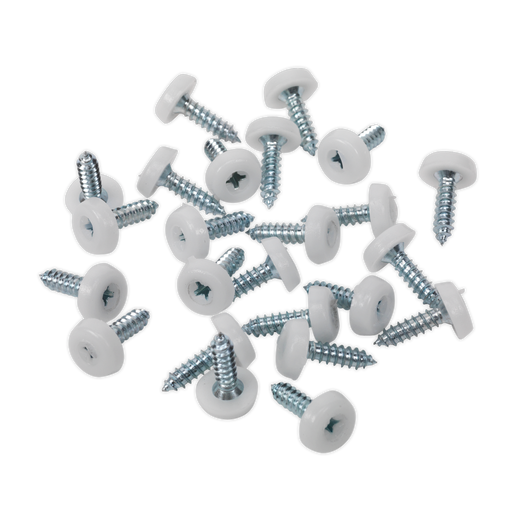 Sealey - PTNP1 Number Plate Screw Plastic Enclosed Head 4.8 x 18mm White Pack of 50 Consumables Sealey - Sparks Warehouse