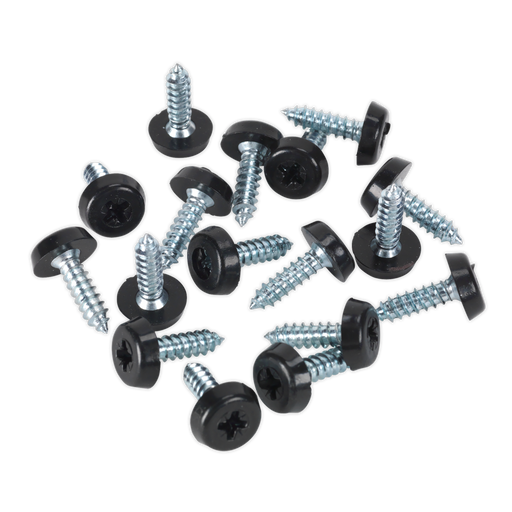 Sealey - PTNP3 Number Plate Screw Plastic Enclosed Head 4.8 x 18mm Black Pack of 50 Consumables Sealey - Sparks Warehouse
