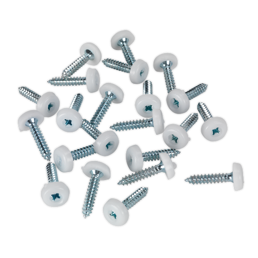 Sealey - PTNP5 Number Plate Screw Plastic Enclosed Head 4.8 x 24mm White Pack of 50 Consumables Sealey - Sparks Warehouse