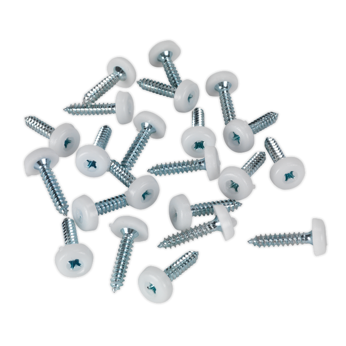 Sealey - PTNP5 Number Plate Screw Plastic Enclosed Head 4.8 x 24mm White Pack of 50 Consumables Sealey - Sparks Warehouse