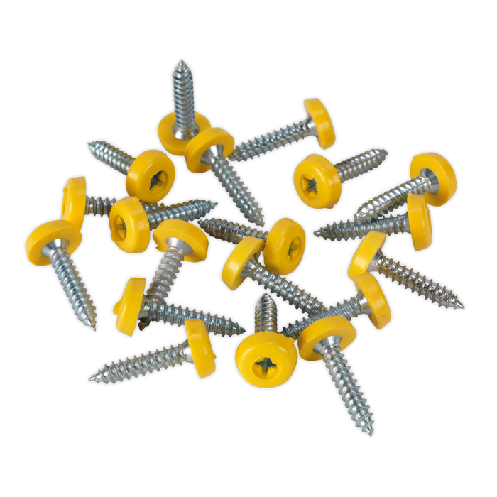 Sealey - PTNP6 Number Plate Screw Plastic Enclosed Head 4.8 x 24mm Yellow Pack of 50 Consumables Sealey - Sparks Warehouse