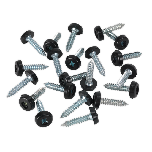 Sealey - PTNP7 Number Plate Screw Plastic Enclosed Head 4.8 x 24mm Black Pack of 50 Consumables Sealey - Sparks Warehouse