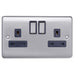 Caradok 13A 2 gang switched socket, double pole Brushed Chrome, Metal Switch, Grey Insert Caradok - The Curve - Brushed Steel Caradok - Sparks Warehouse