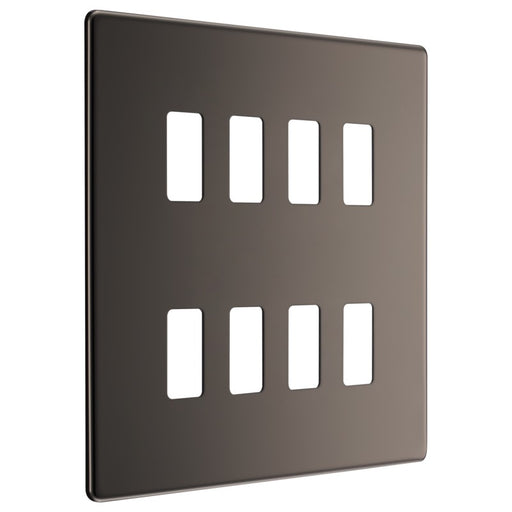 BG Nexus RFBN8 Grid Black Nickel Screwless 8 Gang Front Plate New Nexus Grid BG - Sparks Warehouse
