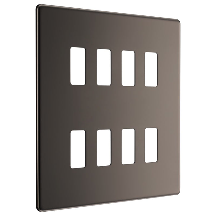 BG Nexus RFBN8 Grid Black Nickel Screwless 8 Gang Front Plate New Nexus Grid BG - Sparks Warehouse