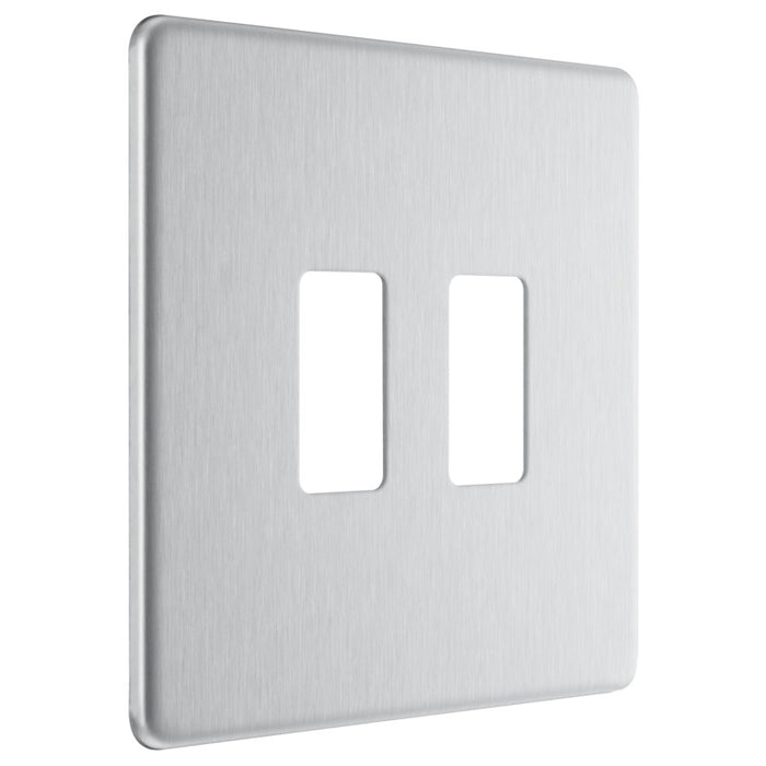 BG Nexus RFBS2 Grid Brushed Steel Screwless 2 Gang Front Plate New Nexus Grid BG - Sparks Warehouse