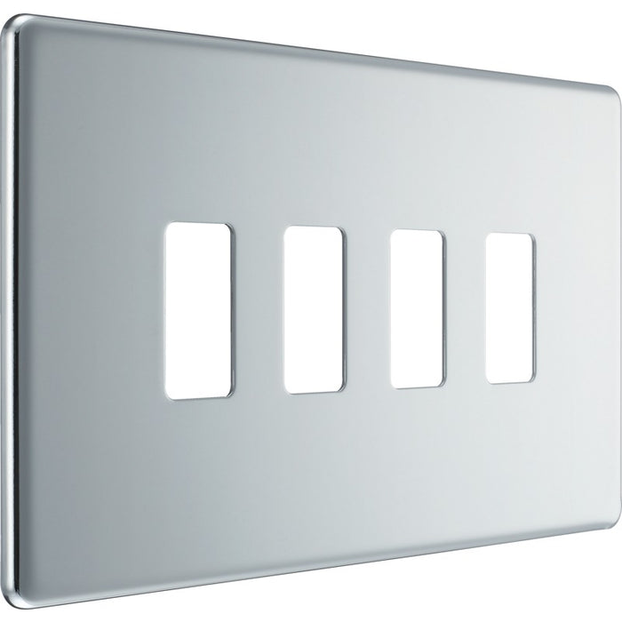 BG Nexus RFPC4 Grid Chrome Screwless 4 Gang Front Plate New Nexus Grid BG - Sparks Warehouse
