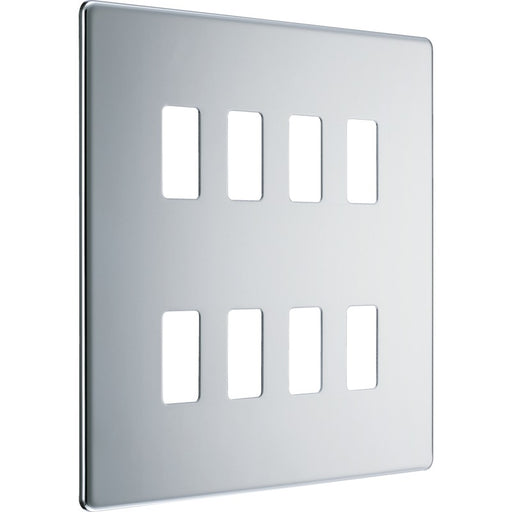 BG Nexus RFPC8 Grid Chrome Screwless 8 Gang Front Plate New Nexus Grid BG - Sparks Warehouse