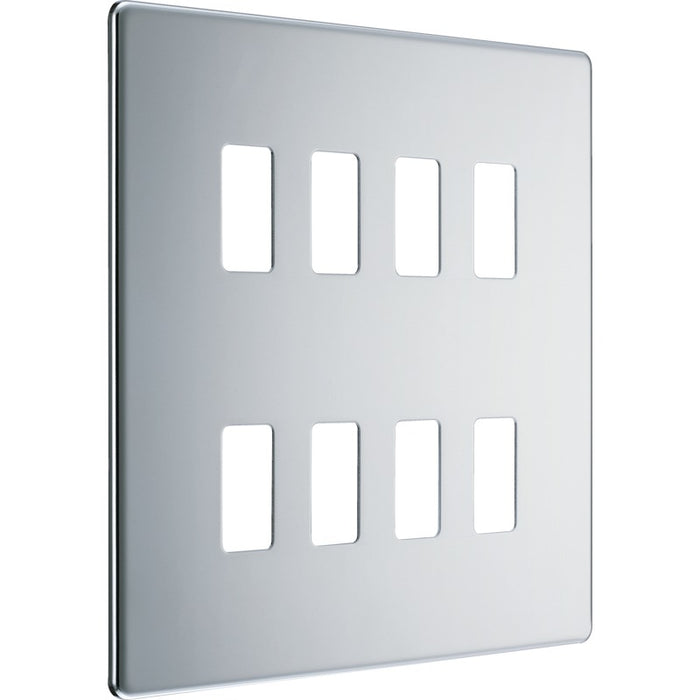 BG Nexus RFPC8 Grid Chrome Screwless 8 Gang Front Plate New Nexus Grid BG - Sparks Warehouse
