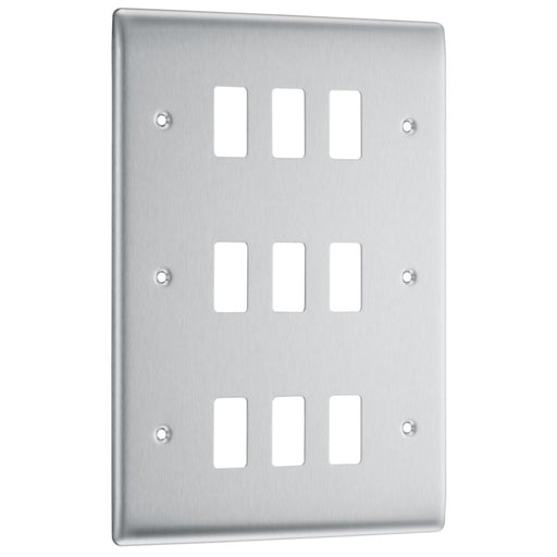 BG Nexus RNBS9 Grid Brushed Steel 9 Gang Front Plate New Nexus Grid BG - Sparks Warehouse