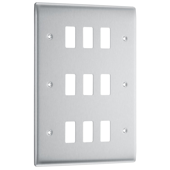 BG Nexus RNBS9 Grid Brushed Steel 9 Gang Front Plate New Nexus Grid BG - Sparks Warehouse