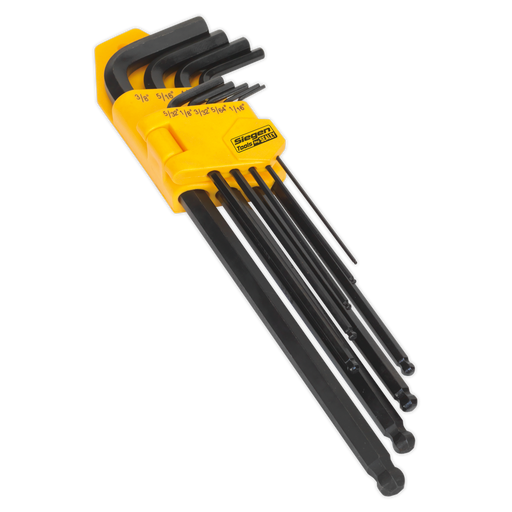 Sealey - S01099 Ball-End Hex Key Set 9pc Extra-Long Imperial Hand Tools Sealey - Sparks Warehouse