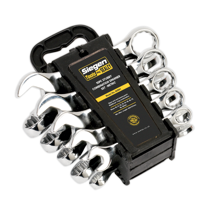 Sealey - S0561 Combination Spanner Set 10pc Stubby Metric Hand Tools Sealey - Sparks Warehouse