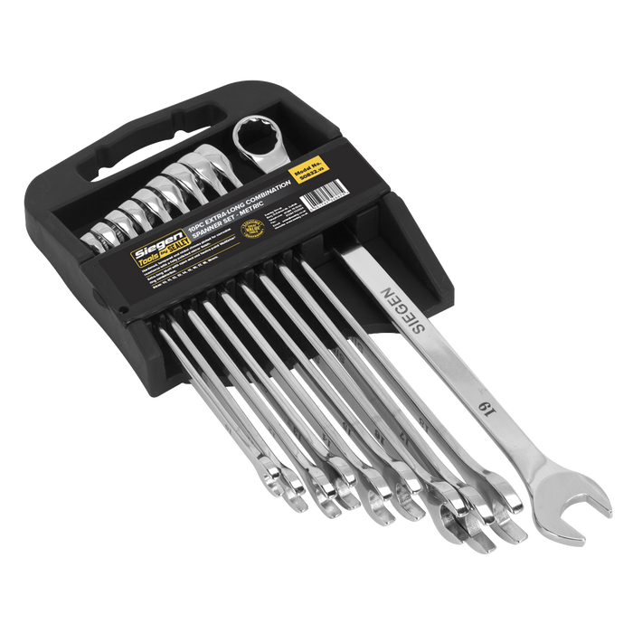 Sealey - S0832 Combination Spanner Set 10pc Extra-Long Metric Hand Tools Sealey - Sparks Warehouse