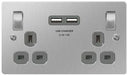 BG SBS22U3G Flat Plate Brushed Steel 2 Gang 13A Socket With USB - BG - Sparks Warehouse
