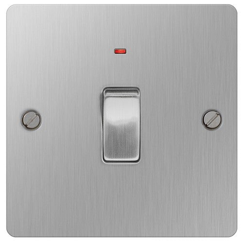 BG SBS31 Flat Plate Brushed Steel 20A Double Pole Switch With Neon - BG - sparks-warehouse