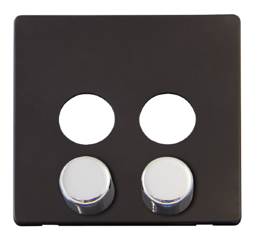 Scolmore SCP242BKCH - 2 Gang Dimmer Switch Cover Plate With Chrome Knobs - Black Definity Scolmore - Sparks Warehouse