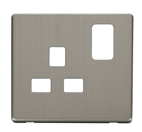 Scolmore SCP435SS - 1 Gang 13A Switched Socket Cover Plate - Stainless Steel Definity Scolmore - Sparks Warehouse
