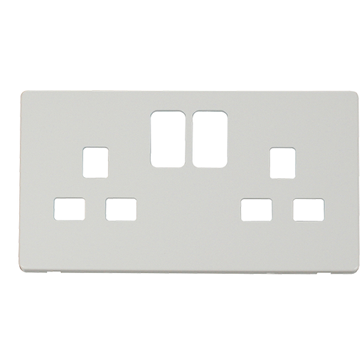 Scolmore SCP436MW - 2 Gang 13A Switched Socket Cover Plate - Metal White Definity Scolmore - Sparks Warehouse